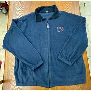 Vintage USA Olympics Fleece Jacket Mens XXL Navy Blue Full Zip Made in USA Logo